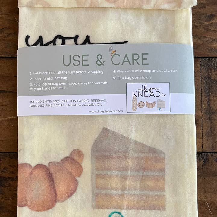 Planet B, Inc. - Wholesale Food Storage Wrap/Bag - Beeswax Bread Bag - All You Knead is Love