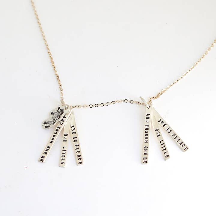 Chocolate and Steel - Wholesale Pendant/Charm Necklace - And though she be but little she is fierce - Shakespeare quote necklace2