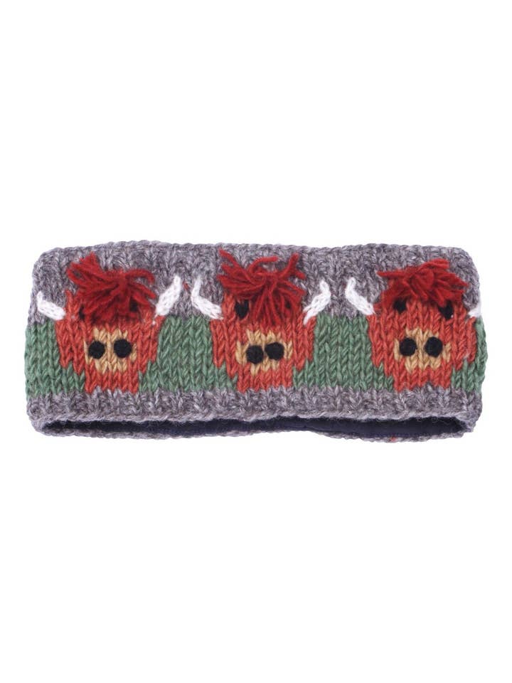 Herd of Highland Cow Knitted Wool Ear Warmer Headband for wholesale by Pachamama Ltd