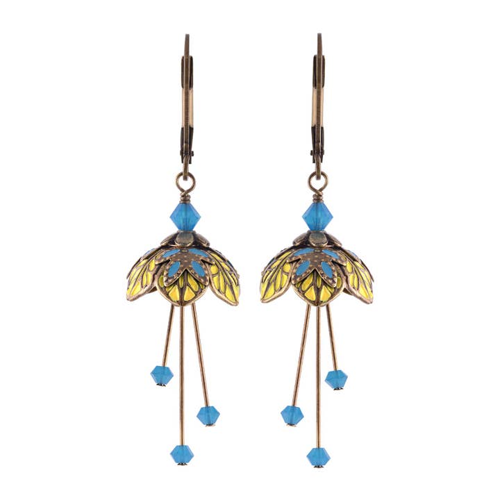 Flower Fairy: Hand Painted Colorful Leaf Earrings w Crystals for wholesale by NoMonet