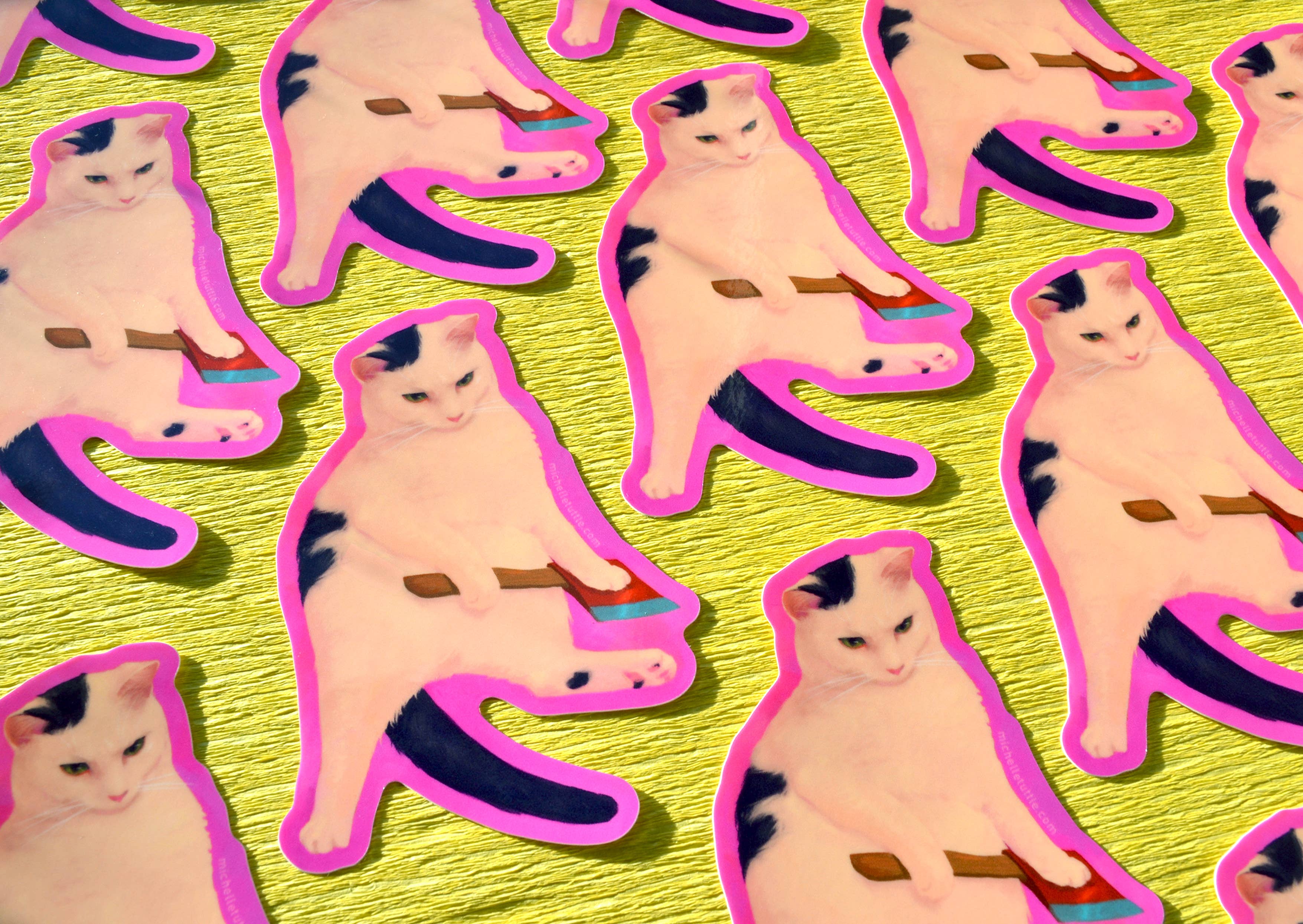 Michelle Tuttle Studio - Wholesale Sticker - Cat with Axe Sticker // 3x3.5 Inches, Glossy Finish, UV Protected & Waterproof1