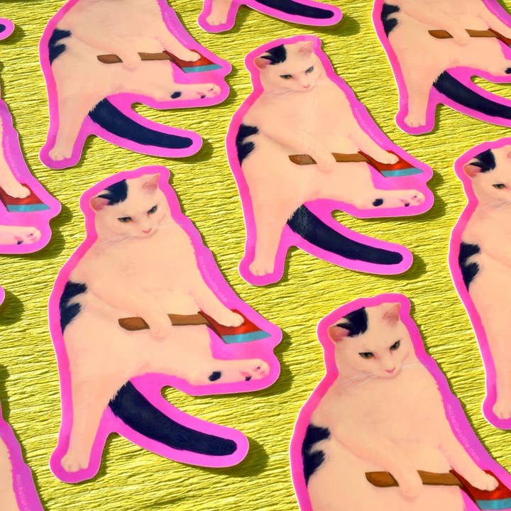 Michelle Tuttle Studio - Wholesale Sticker - Cat with Axe Sticker // 3x3.5 Inches, Glossy Finish, UV Protected & Waterproof1