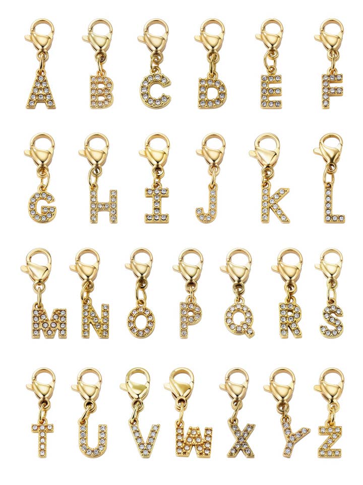 Stainless Steel Charm Charm CHARM-LETTRES-STRASS for wholesale by BYREN | ÉLINE L'ATELIER