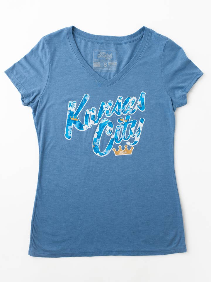 KC Royal blomstermotiv og tekst dame triblend V-hals T-shirt for engroshandel hos Team Cocktail