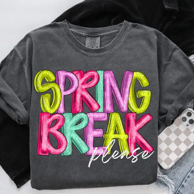 K and M Designs - Wholesale Sublimation Transfer - Spring Break Please White DTF Transfer0