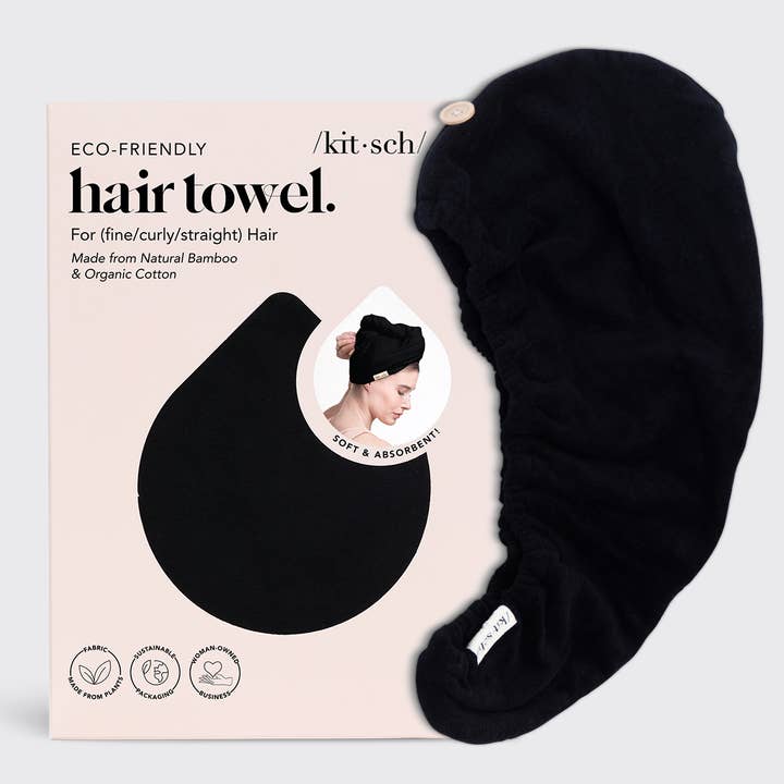 KITSCH - Wholesale Hair Towel/Wrap - Quick Dry Hair Towel - Eco Black