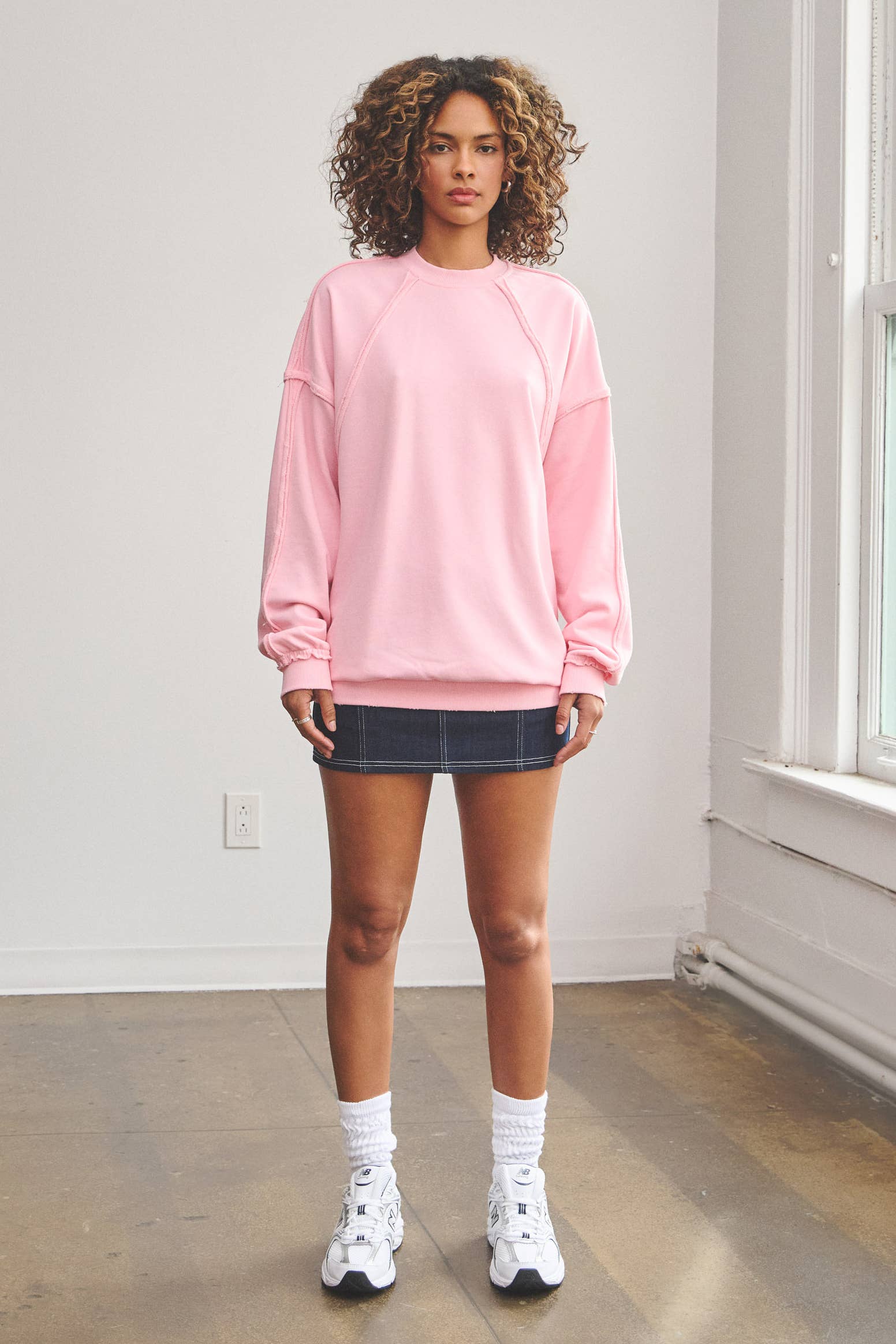 No Vacancy - Wholesale Sweatshirt - Women's - Raw edge detail french terry crewneck top15