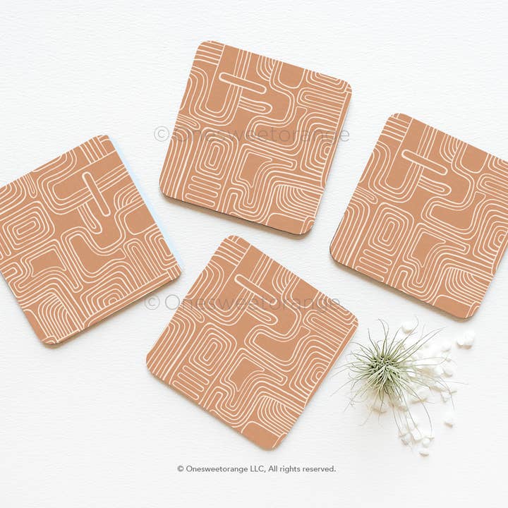 Geometrische onderzetter set van 4 beige Boho onderzetters voor wholesale door Onesweetorange