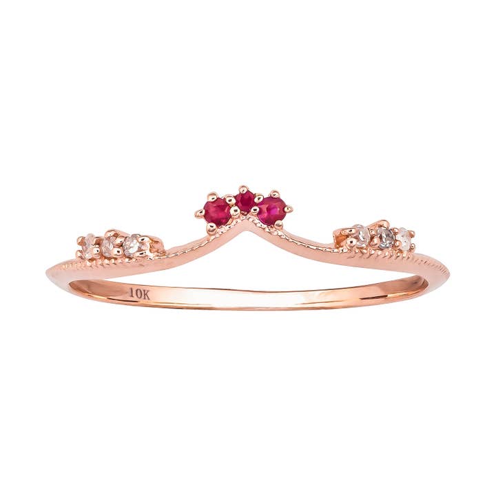10k Rose Gold Curved Genuine Ruby and Diamond Band Guard for engroshandel hos Luxurie Inc