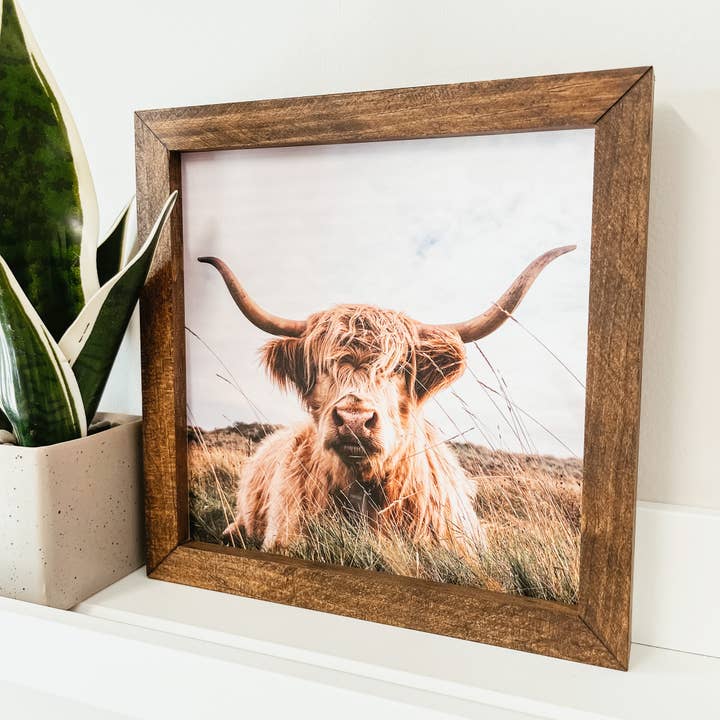 Knotty Design Co. - Wholesale Sign - Highland Cow Framed Wooden Sign