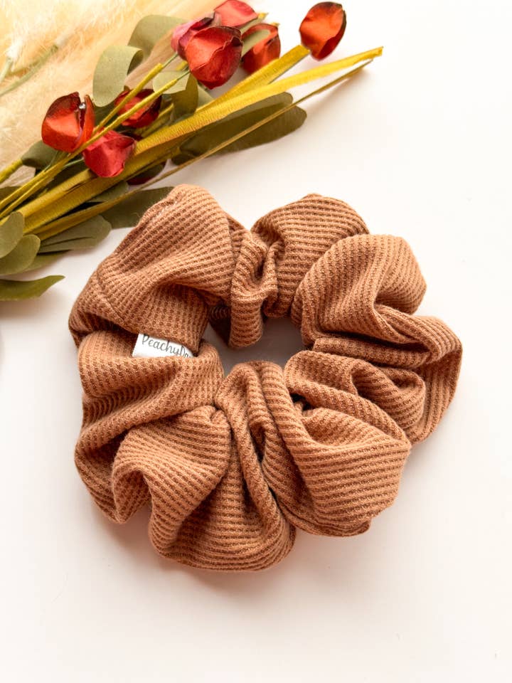 Caramel Waffle Knit Scrunchie, Fall Scrunchies for wholesale by Peachy Daze Boutique