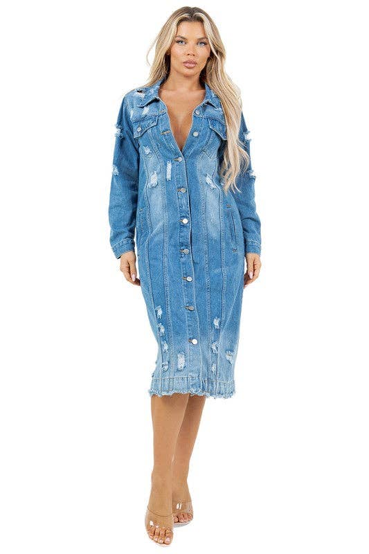 Blue WOMEN FASHION MAXI LONG DENIM JACKET for wholesale on Faire0