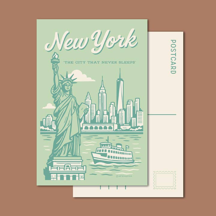 By Aleisha - Vente Cartes postales - Carte postale rétro de la Statue de la Liberté0