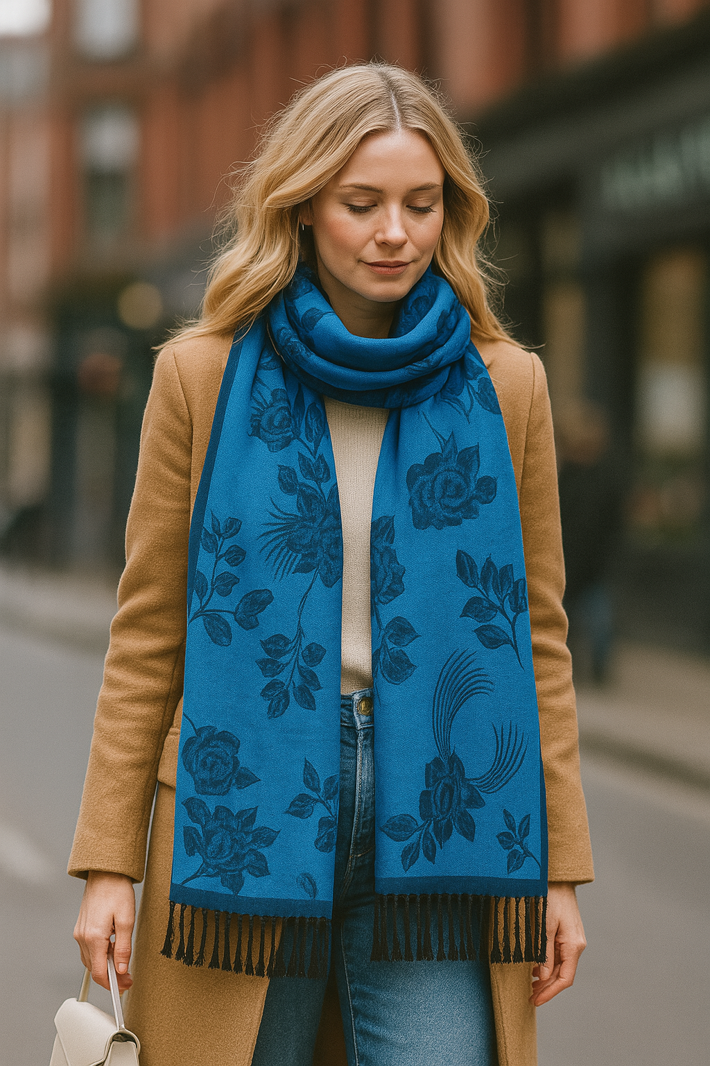 Original USA - Vente Écharpe – femme - Pashmina à bordure solide avec roses9