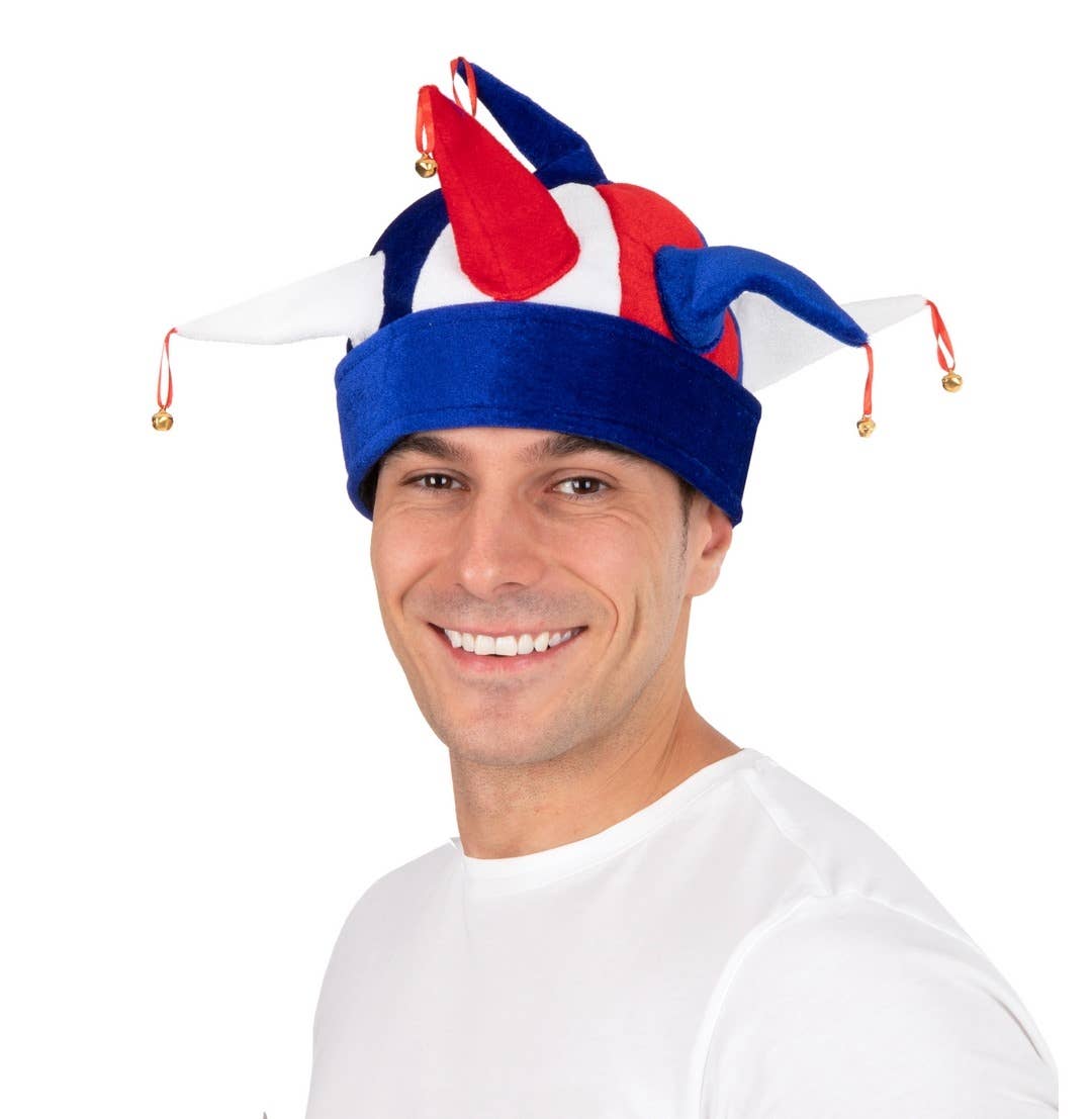 P'tit Clown - Wholesale Costume - Unisex - Jester Hat - Blue, White, Red - Adult