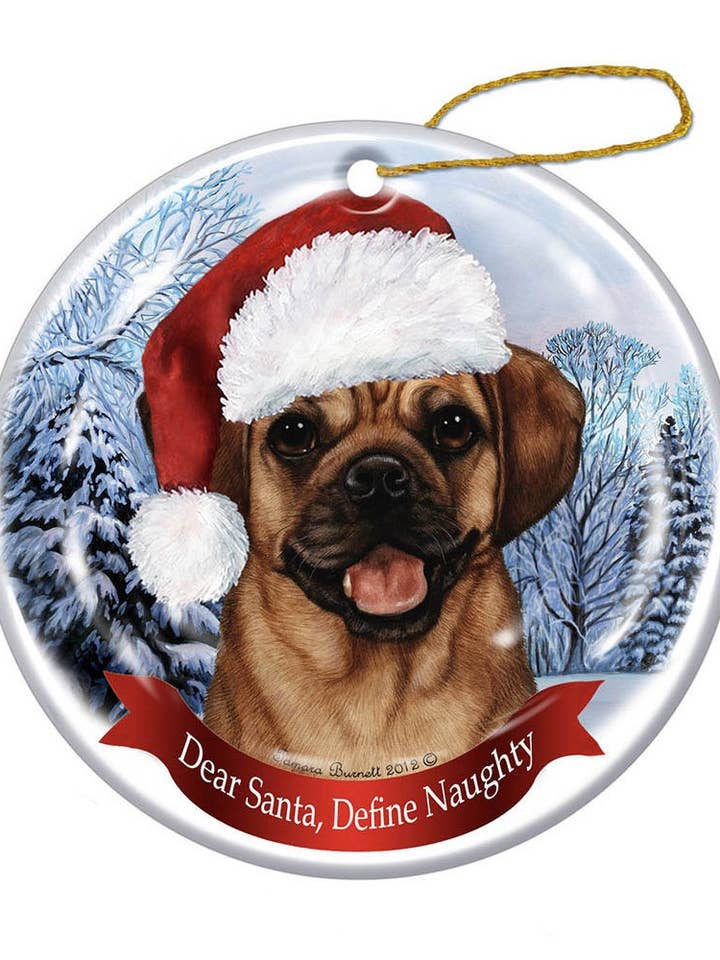 Puggle Kerstmuts Hond Porselein Kerst Ornament voor wholesale door Pet Gifts USA, LLC