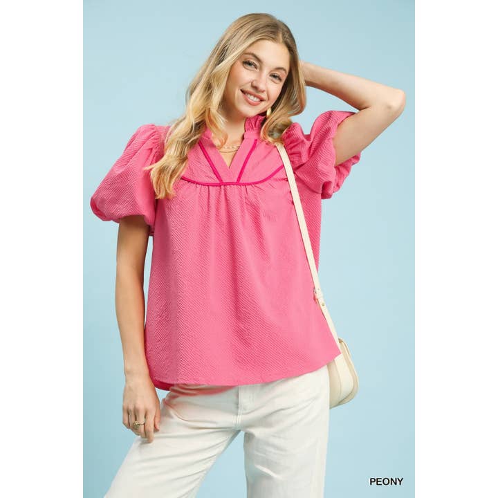 Textured Puff Short Sleeve Blouse Top for wholesale by BNS