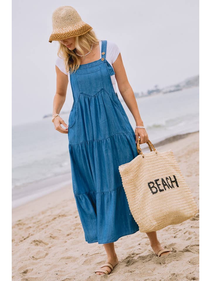 Oddi - Wholesale Dress - Women's - Washed Chambray Overall Tired Midi Dress2