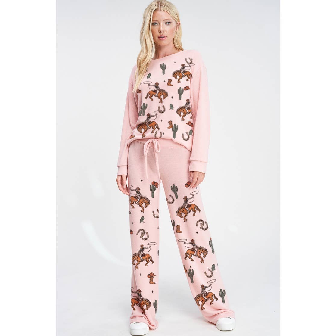 Phil Love - Wholesale Lounge Set - Women's - Cowgirl cactus print soft brushed loungewear set 10