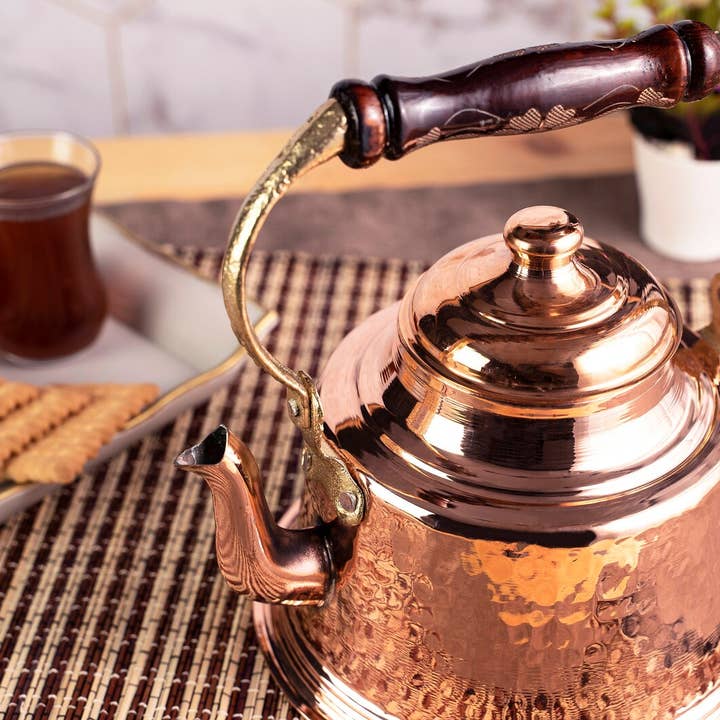 ALFIQ Copper - Wholesale Tea Pot - Hammered Solid Copper Teapot Stovetop with Wooden Handle 1.6 Quarts (1.5 Liter)2