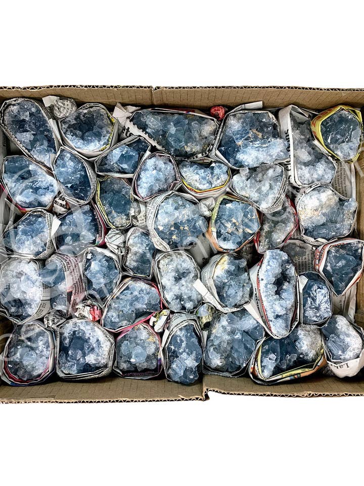 CLUSTER - CELESTITE 3rd QUALITY 1.5-3" (KG) for wholesale by Oceanic Linkways Inc