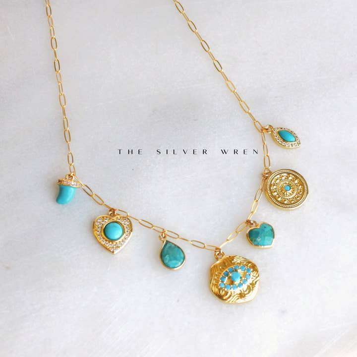 The Silver Wren - Wholesale Pendant/Charm Necklace - Turquoise Multi Charm Necklace