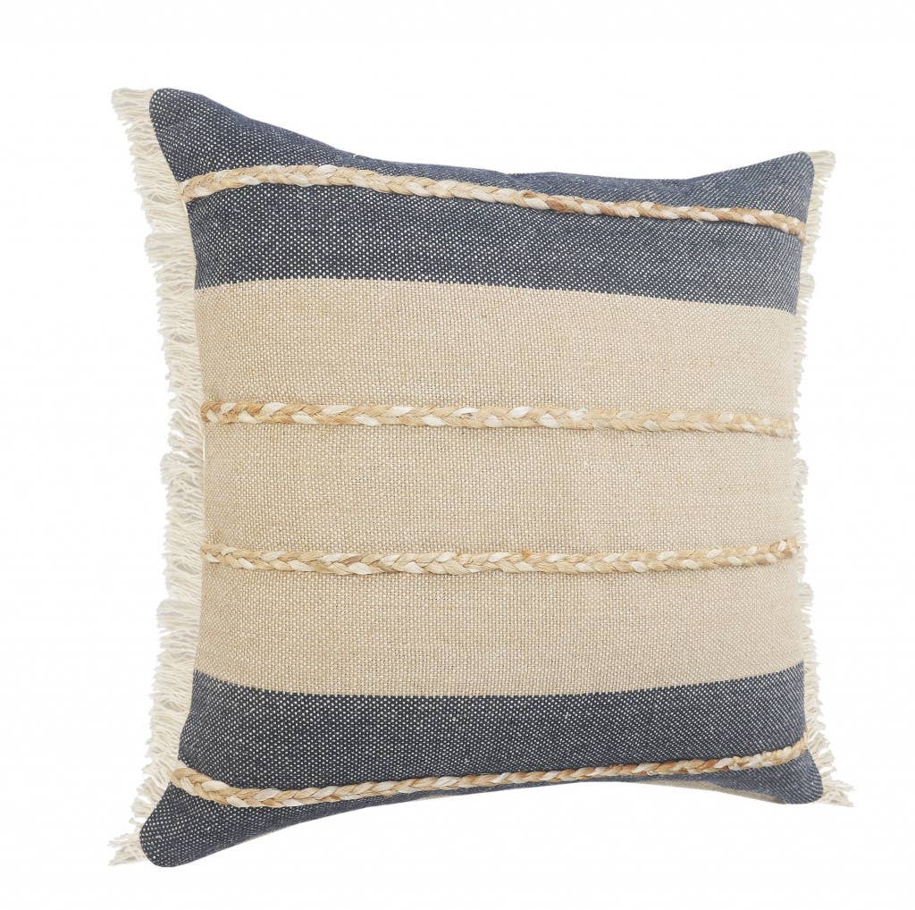 HomeRoots - Wholesale Decoratief kussen - 20X20 denimblauw, bruin en taupe kussen van jute met ritssluiting aan de kust2