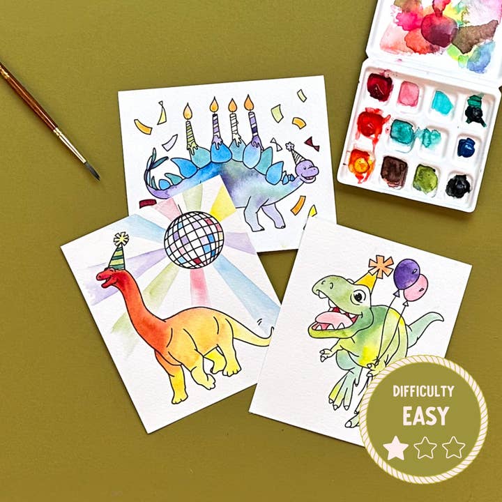 Dino Party Watercolor Painting Kit - (Mini) for wholesale by Splatter & Bloom