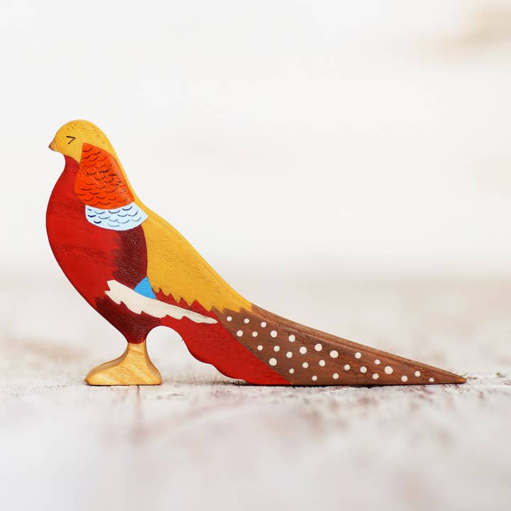 Wooden golden pheasant toy Birds toys Wooden Bird toy figure for wholesale by Wooden Caterpillar Toys