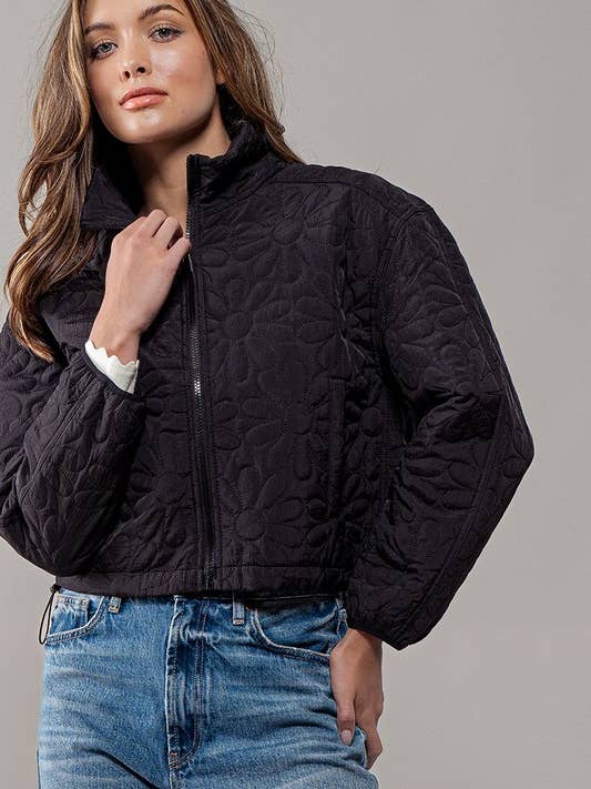Urban Daizy - Wholesale Jacket - Women's - Floral Imprint Boxy Zip Up Jacket