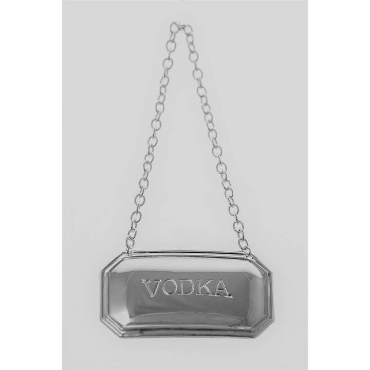 Decanter Label Cut Corner Silver Plate Vodka. SKU #: C1260VODKA. for wholesale by Corbell Silver