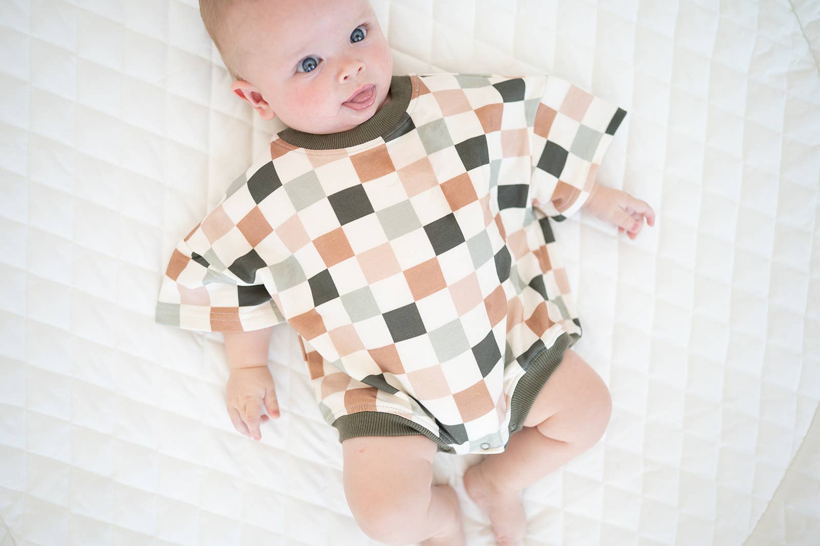 Addie Joy company - Wholesale Bodysuit (Non-Footed) - Baby - Oversized T-shirt Bubble Romper- Sage Check1