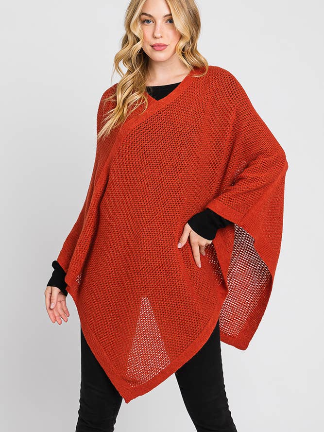 Solid Loose Knit Poncho for wholesale by Hana