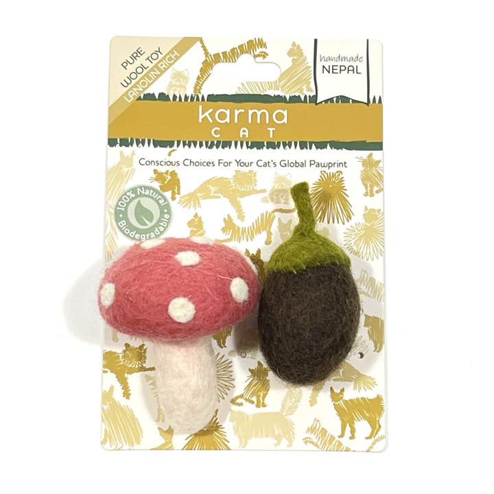 Karma Cat Inc. - Wholesale Pet Toy - Cat - Cat Toy, Pack 2, Mushroom & Acorn