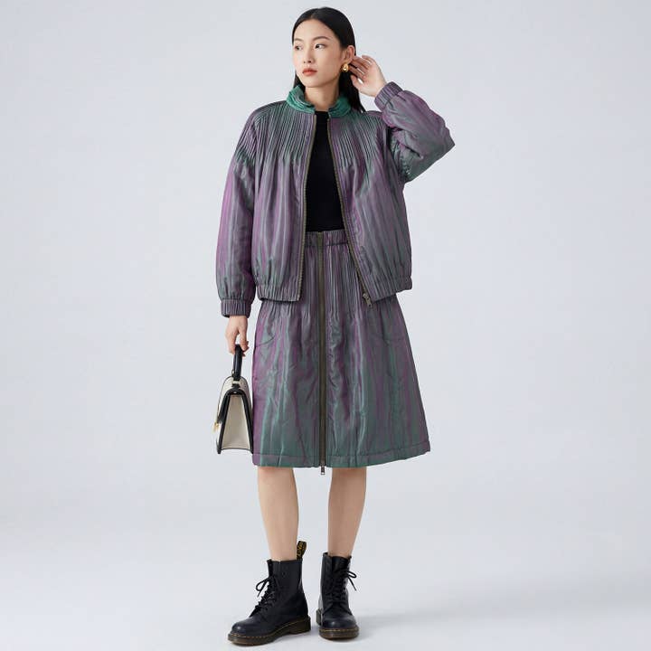 Gradient Laser Quilted Jacket And Skirt Set for wholesale by kycozy