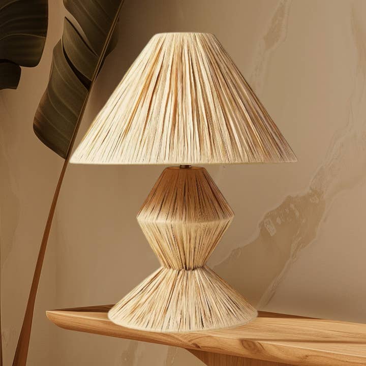 Naturlig raffia lampe med lampeskærm, bordlampe med halmdæksel for engroshandel hos Mikwi