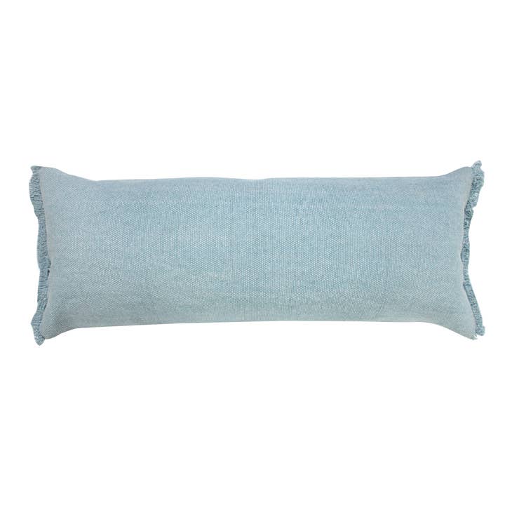 Light Blue Solid Stonewash Throw Pillow with Fringe for wholesale on Faire2