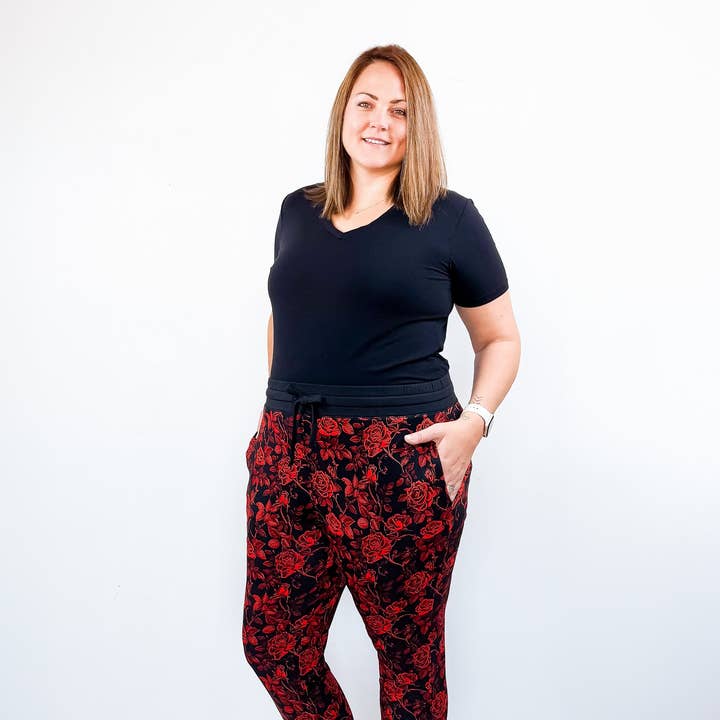 Midnight Roses | Women's Bamboo Jogger Pajama Pants for wholesale by Little Popp Crew