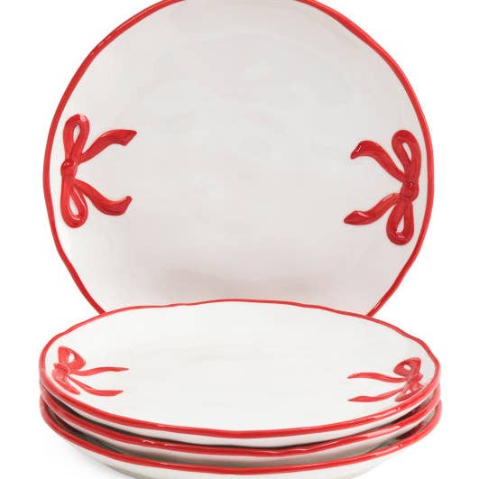 Valentine's Day - RED / WHITE Hand Painted Bow Side Plates - SET OF 4 for wholesale by Dunn Deals