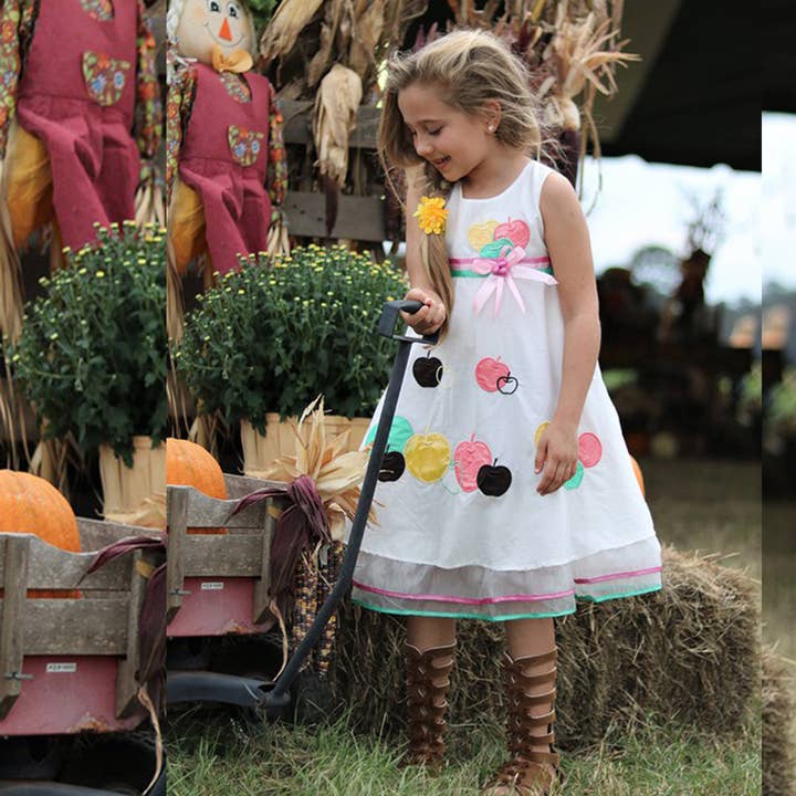 SISSYMINI - Vendita all'ingrosso Vestito - Bambini - Abito con volant in organza con applicazioni Apple 878-2837