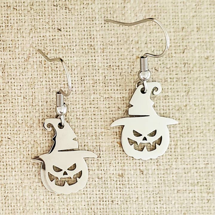 Halloween Pumpkin with Hat Stainless Earrings for wholesale by Covaly Artisan Jewelry