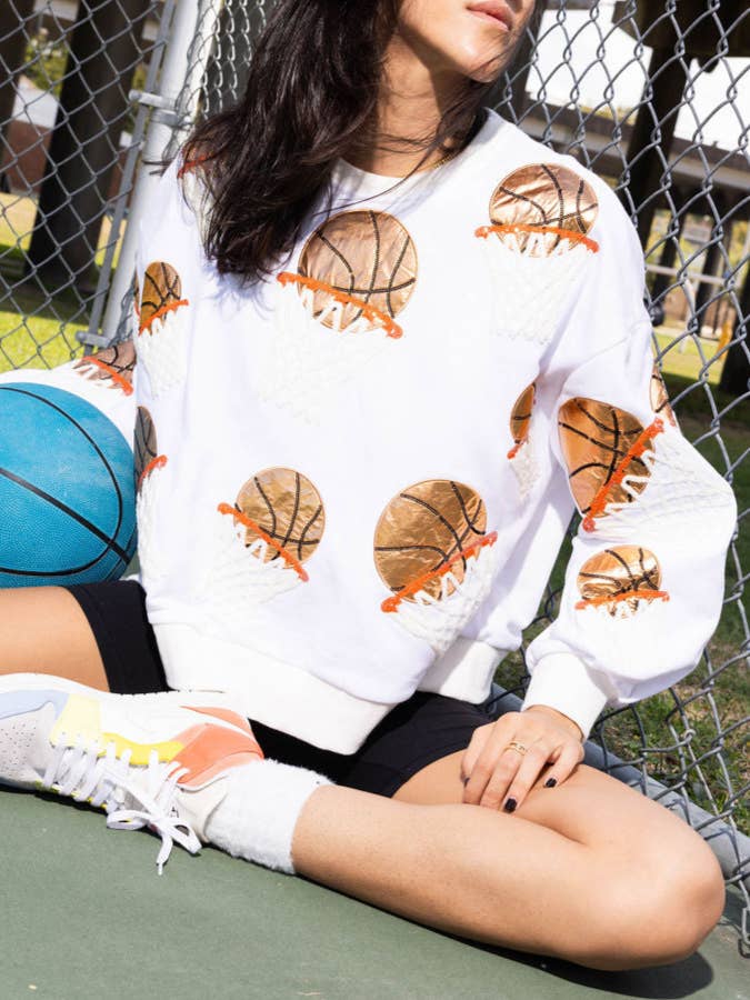 Rosa Clothing - Wholesale Sweatshirt - Women's - Basketball sequin embroidered overfit long sleeve sweatshirt1