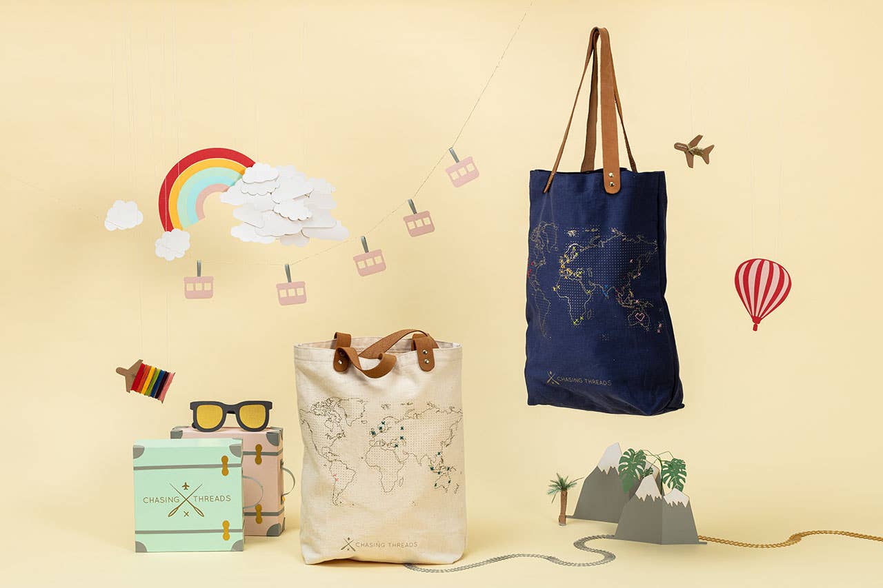 Chasing Threads - Wholesale Tote Bag - Unisex - Stitch Where You've Been Tote Bag Kit - Navy Cotton10