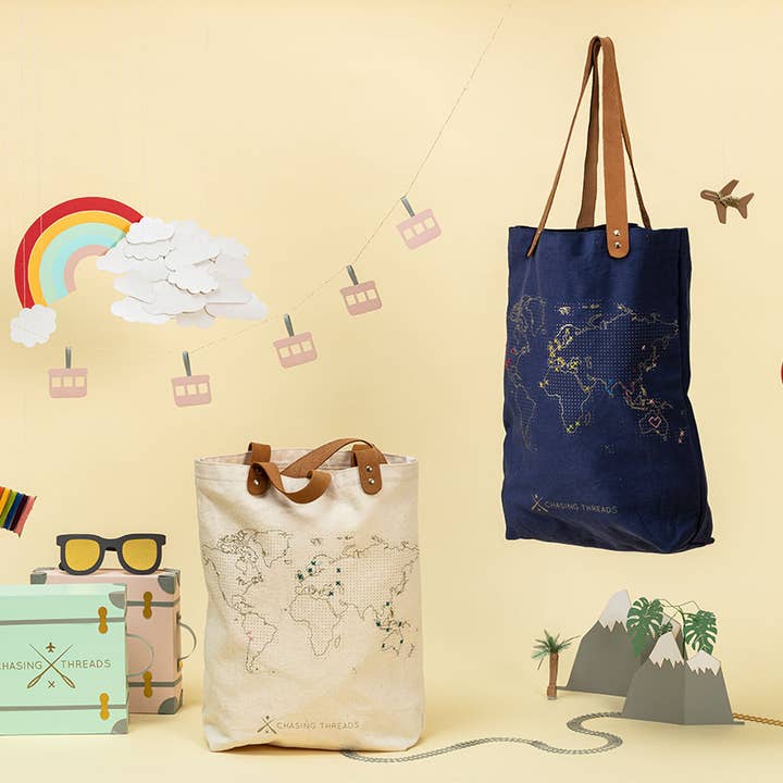 Chasing Threads - Wholesale Tote Bag - Unisex - Stitch Where You've Been Tote Bag Kit - Navy Cotton10