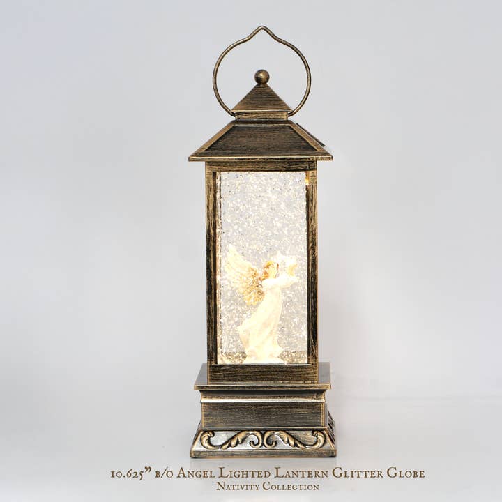 10.625" B/O Lighted Angel Lantern Glitter Globe for wholesale by IEGIFT