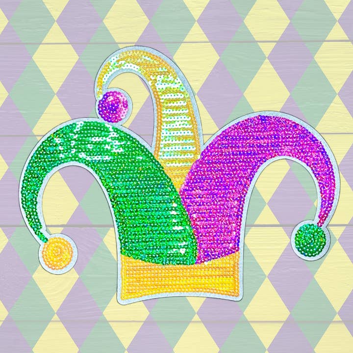 Toppa con cappello da giullare con paillettes per la vendita all'ingrosso da parte di Trendy Transfers