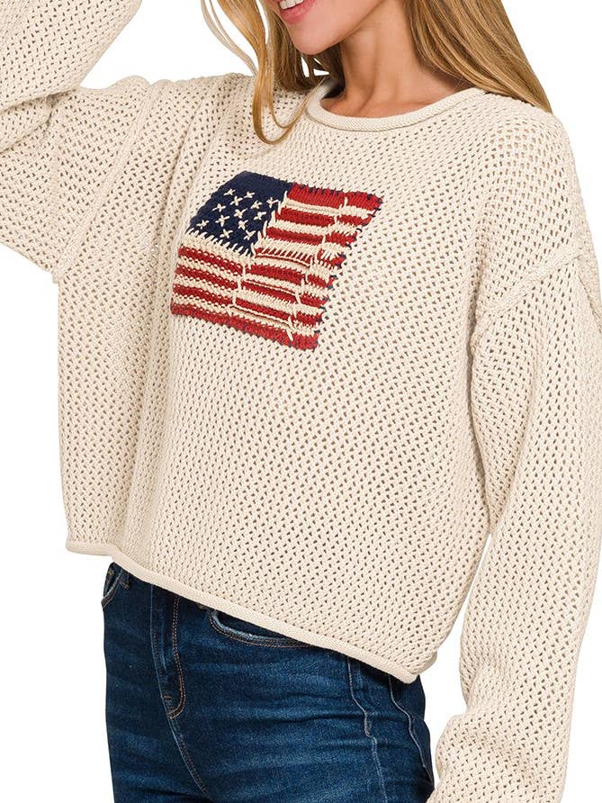American Flag Crew Neck Sweater for wholesale by Vanilla Monkey