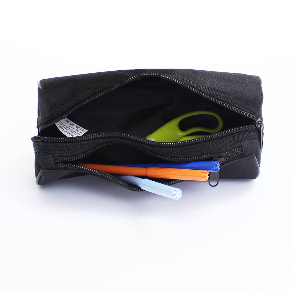 Powell Creative Products Ltd - Wholesale Pencil Case/Pouch - Black Pencil Case Plain 2 Zipped Compartments for Boys 10