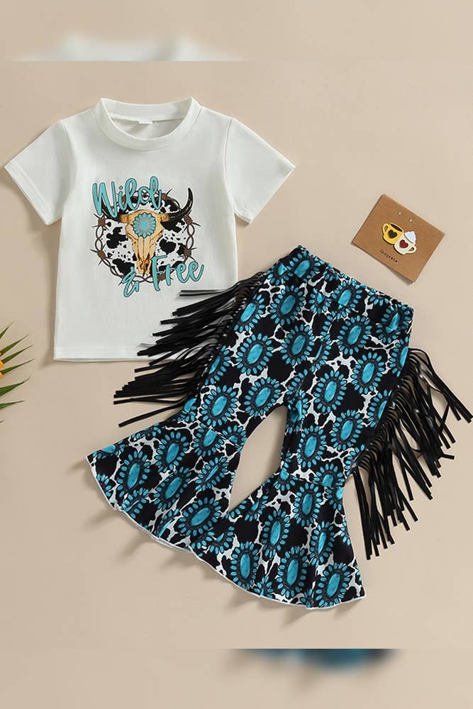 UNISHE - Vente Ensemble haut et pantalon – enfant - Ensemble de 2 pantalons et hauts évasés à pompons pour enfants BDR0097