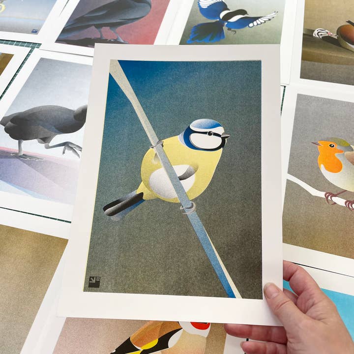 VrijFormaat - Wholesale Art Print - riso print - Blue Tit - Bird art print - A41